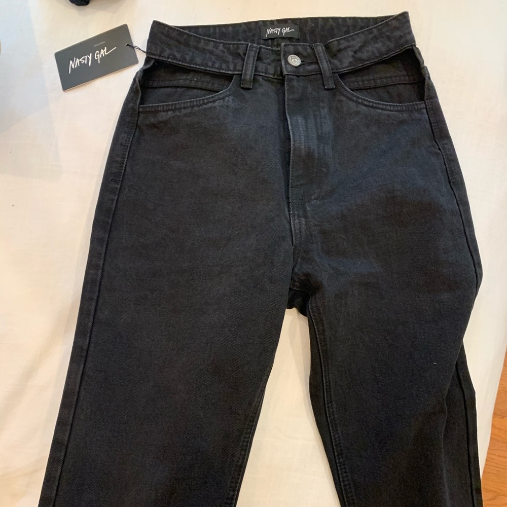 Black High Waist Jeans with Side Cutouts